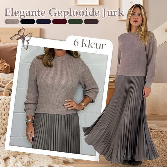 🔥 Kerstspecials 49% KORTING🔥Stijlvolle en elegante ronde hals geplooide jurk voor dames