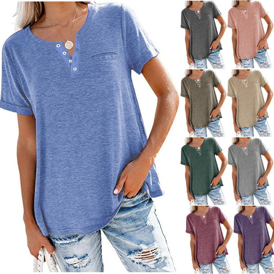 🔥🔥Mode T-shirt met effen kleur en zak met korte mouwen (Koop 3 gratis verzending)