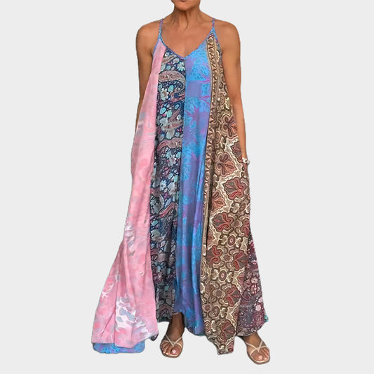 Relax-fit maxi-jurk voor dames met print en spaghettibandjes