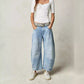 Dames Retro Mid-Rise Gebogen Jeans met Wijde Benen