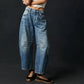 Dames Retro Mid-Rise Gebogen Jeans met Wijde Benen