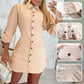 Dames Kraag Knop Zijsnoer Shirt Jurk