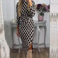 Strakke jurk met geometrische print en zijsplit voor dames
