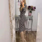 Strakke jurk met geometrische print en zijsplit voor dames