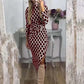 Strakke jurk met geometrische print en zijsplit voor dames