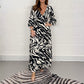 V-hals Zebra Stripe Taille 3/4 Mouwen Jurk