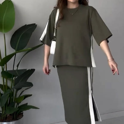 🍀Casual damespak met splitrok